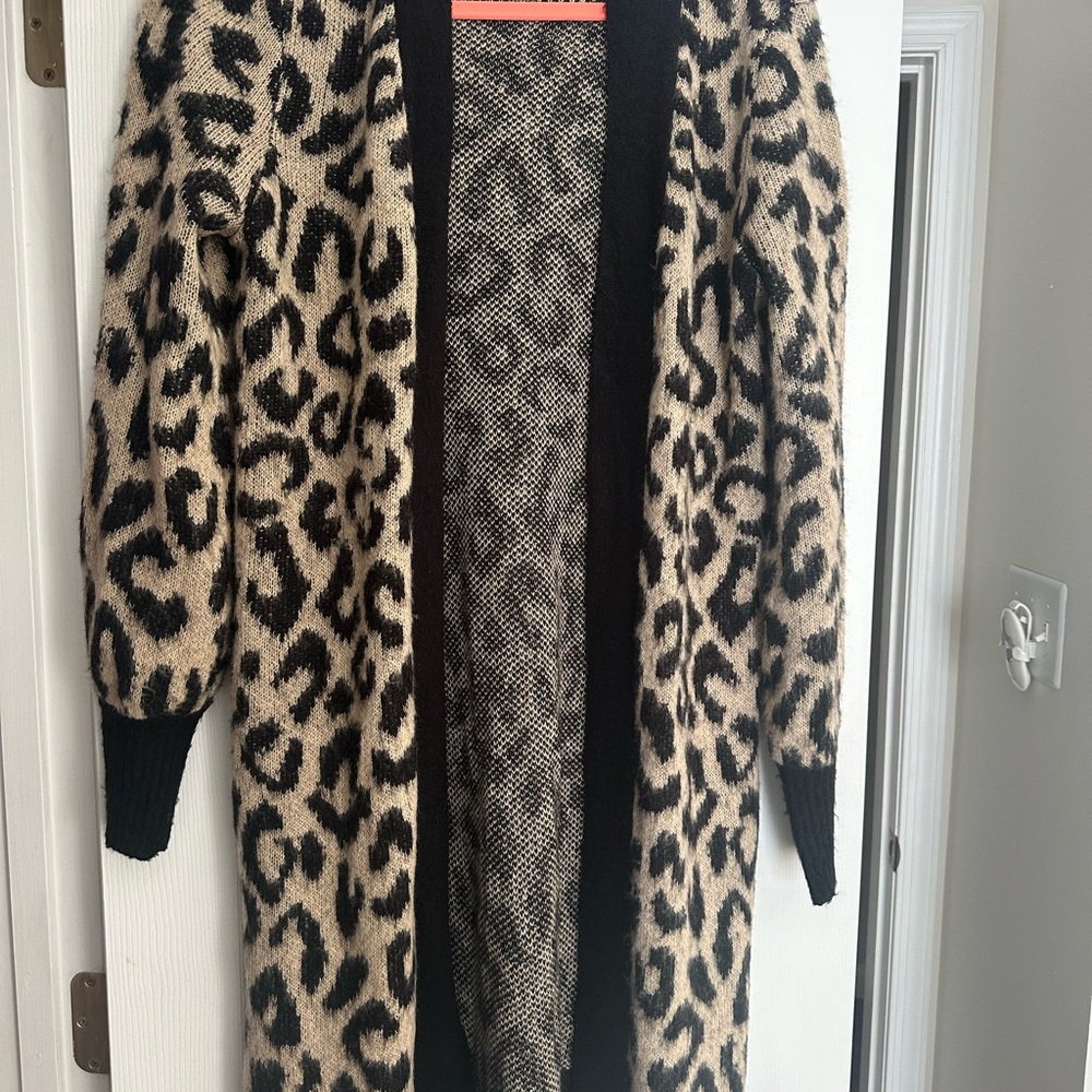 Marled Animal Print Open Cardigan